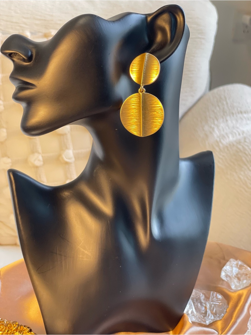Gold-Tone Double Disc Drop Earrings